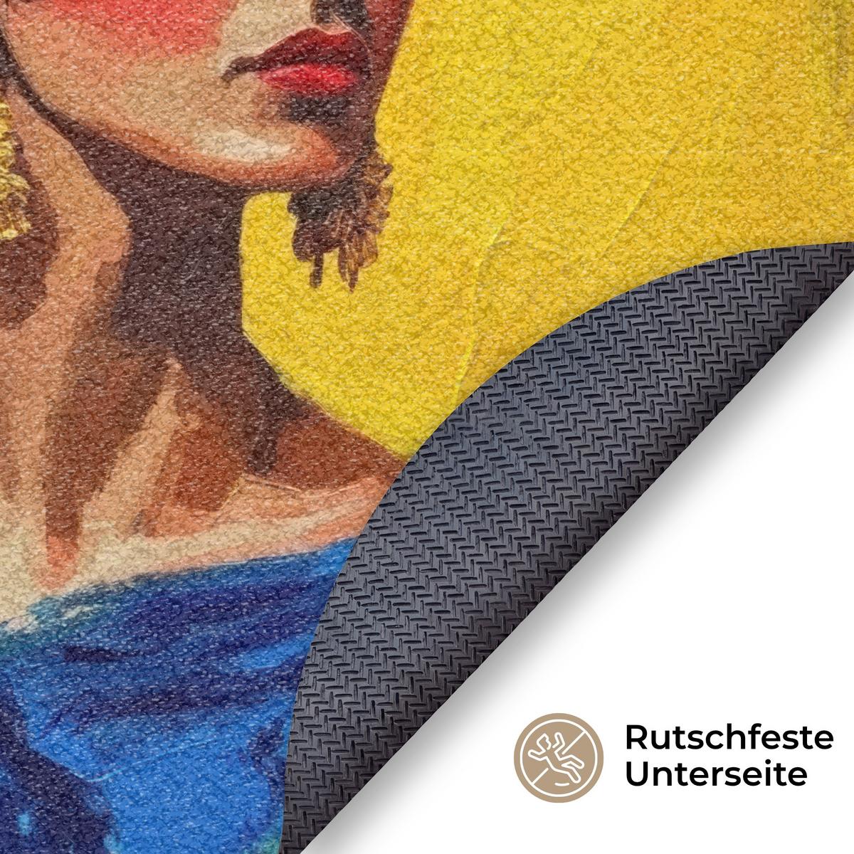 FUSSMATTE Frida Kahlo - Frau - Gelb - Blau - Blumen Schmutzfangmatte 120x120 cm - Gelb, Kunststoff (120/0.4cm) - MuchoWow