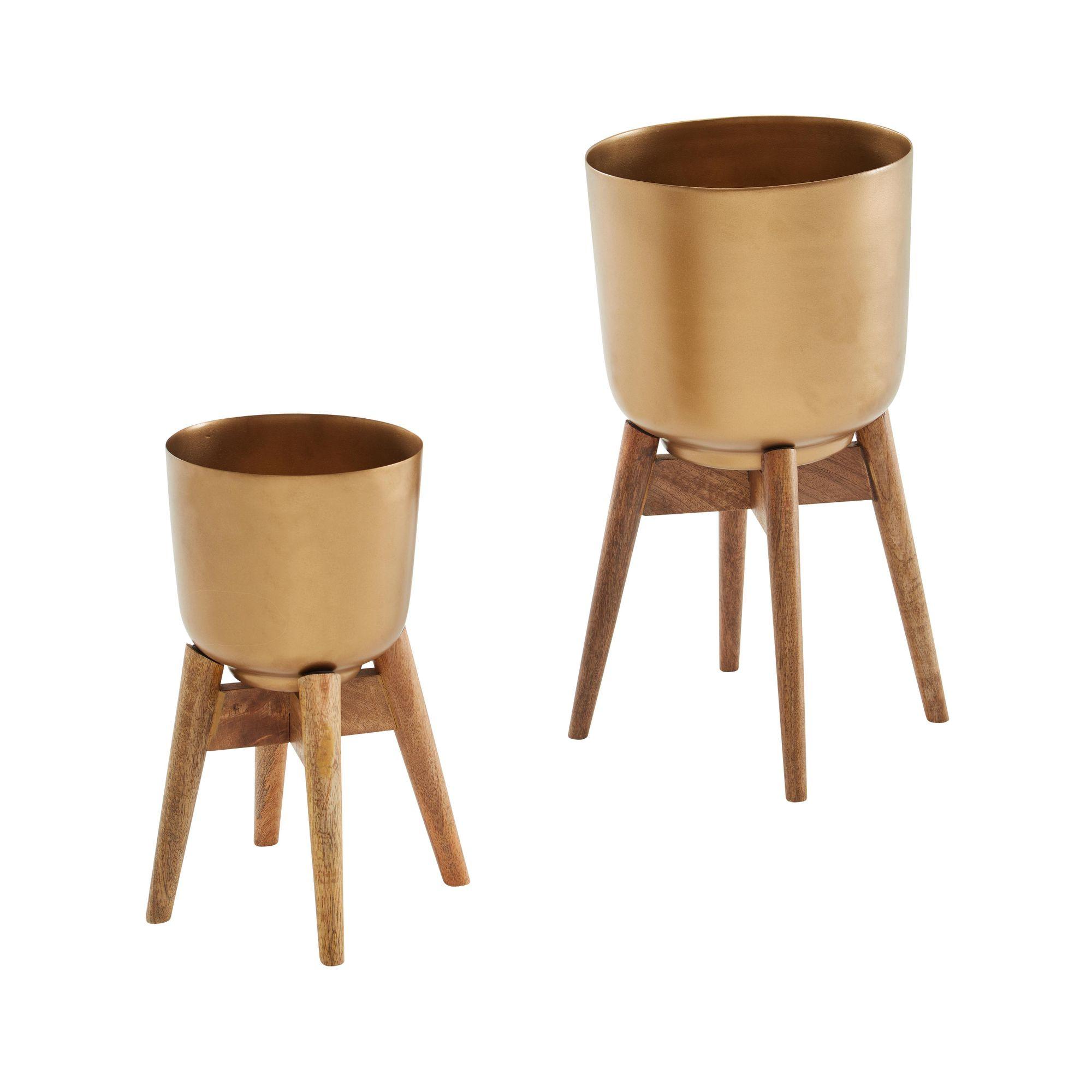 PFLANZKÜBEL Set Alu und Holz Gold/Braun modern 2-teilig - Goldfarben, Metall (51cm) - KADIMA DESIGN
