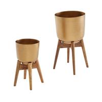 PFLANZKÜBEL Set Alu und Holz Gold/Braun modern 2-teilig - Goldfarben, Metall (51cm) - KADIMA DESIGN