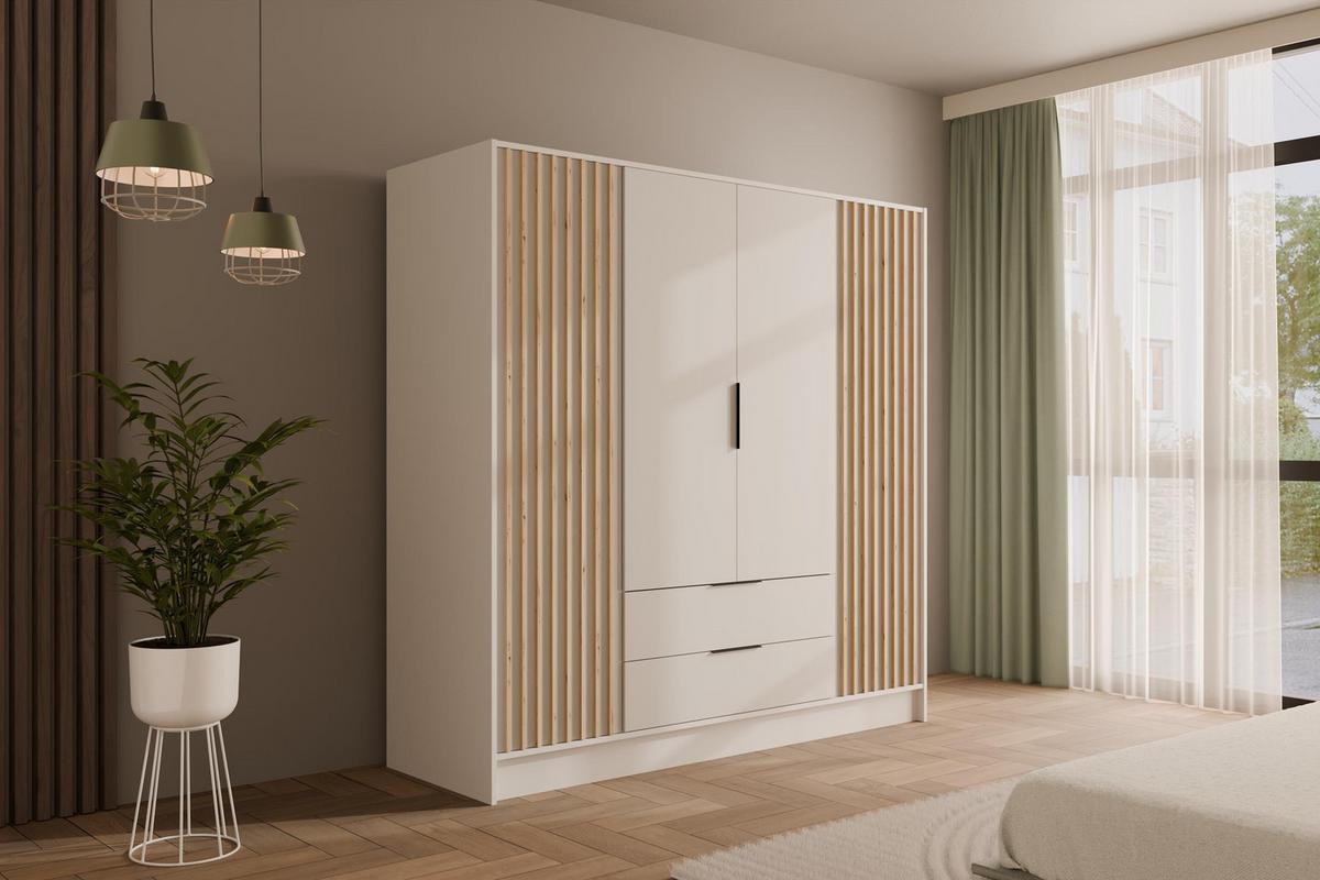 KLEIDERSCHRANK NELIA - 200 cm - Weiß/Eiche Artisan, Holzwerkstoff (200/200/51cm) - ALTDECOR