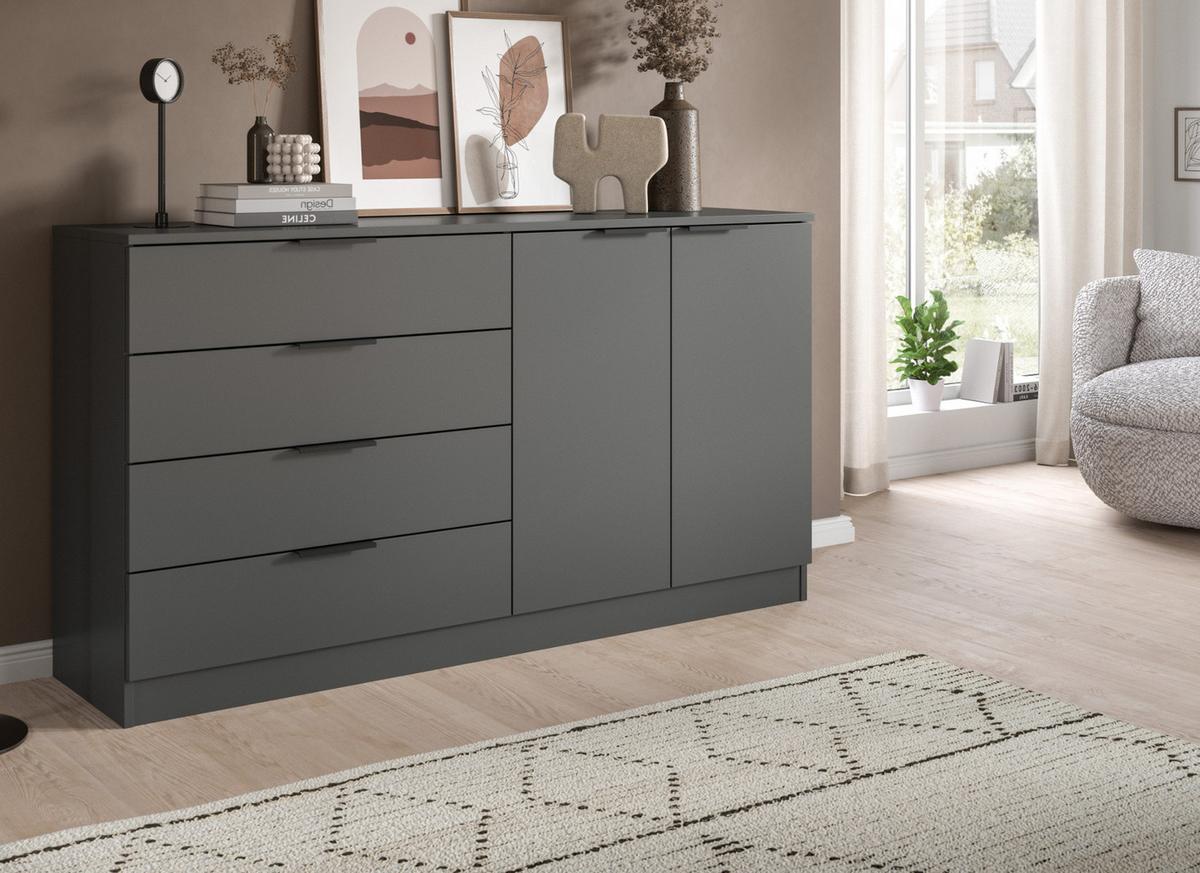SIDEBOARD grau 148 x 80 cm, Kommode mit viel Stauraum - Schwarz/Grau, Holzwerkstoff/Kunststoff (148/80/35cm) - Inn.Furn