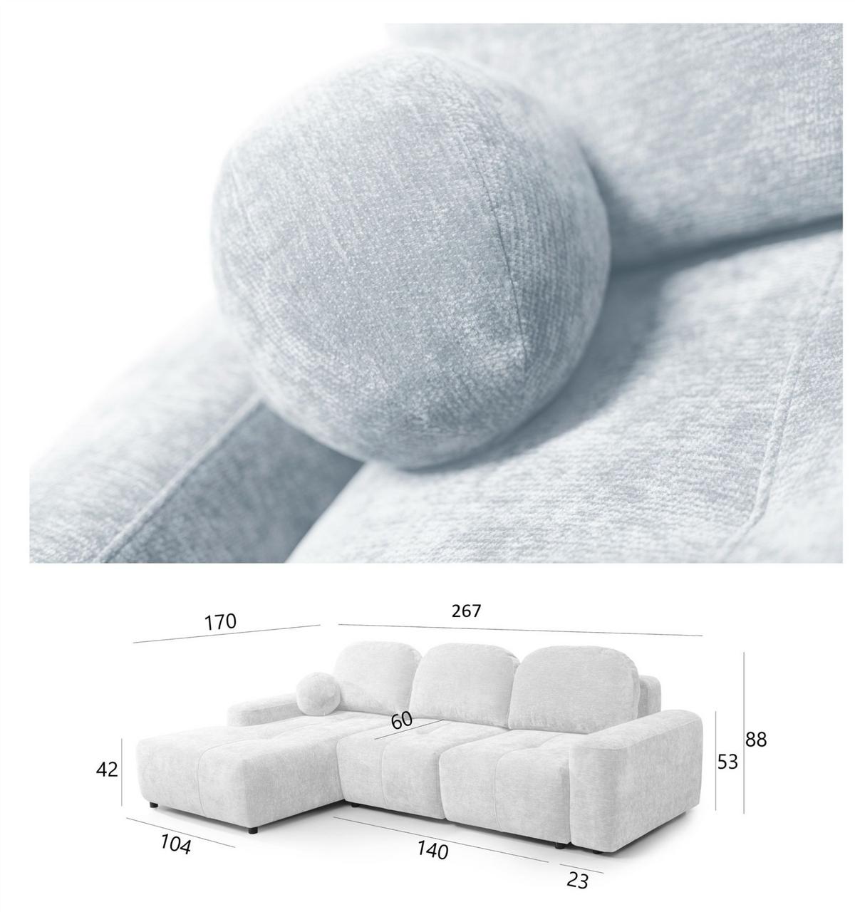 ECKSOFA Argos In Vibe - Hellblau, Holzwerkstoff/Textil (267/170cm) - Fun Möbel