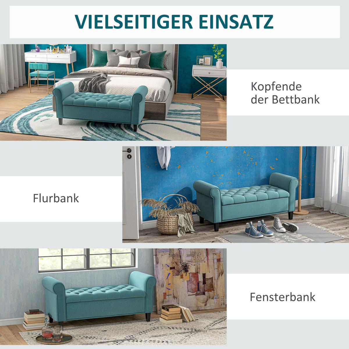 TRUHENBANK in Samtoptik Grün - Grün, Kunststoff (48.5/57/126cm) - HOMCOM