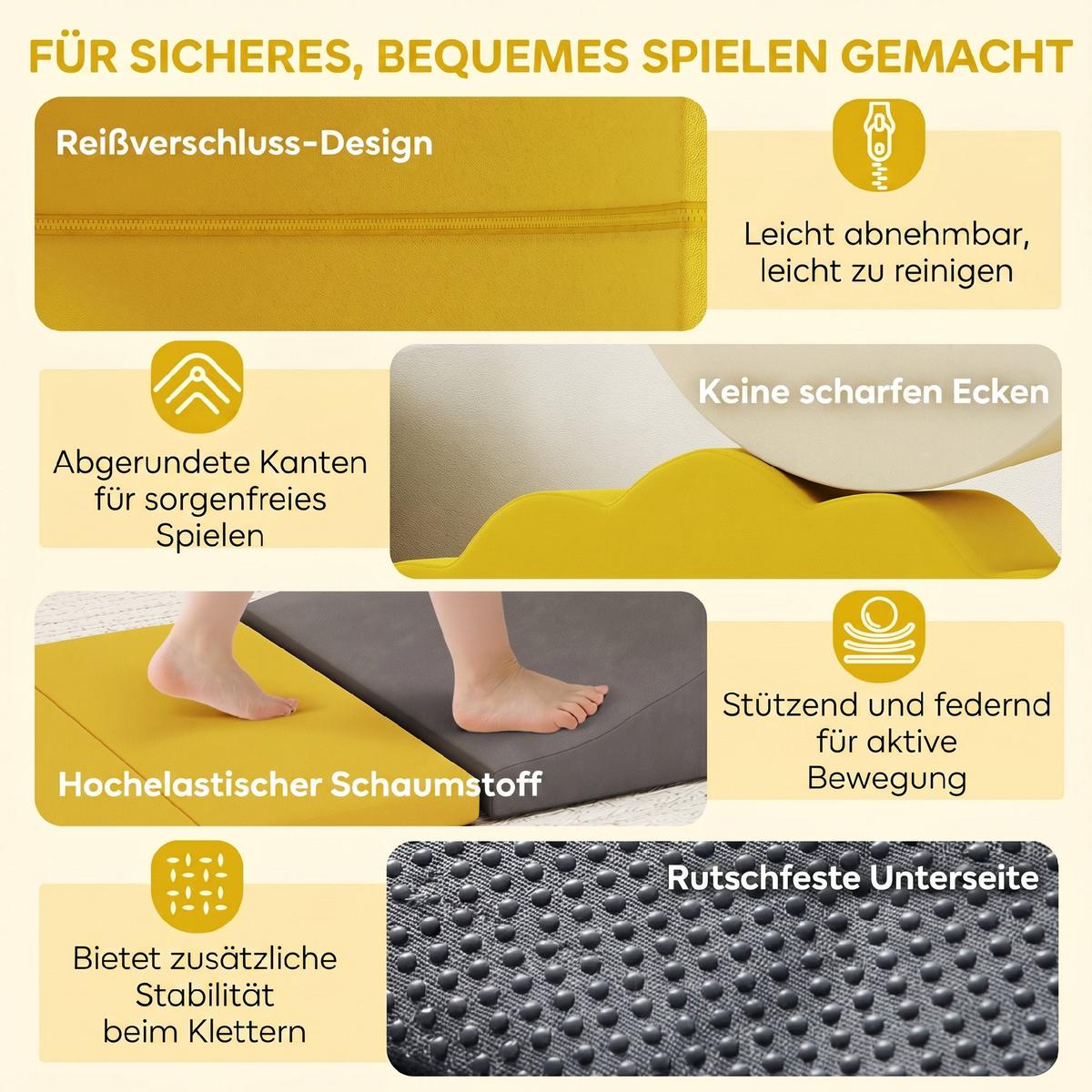 SOFTPLAY-SET 7er Set Samt PU-Schaumstoff Gelb - Gelb, Textil (40/50cm) - AIYAPLAY