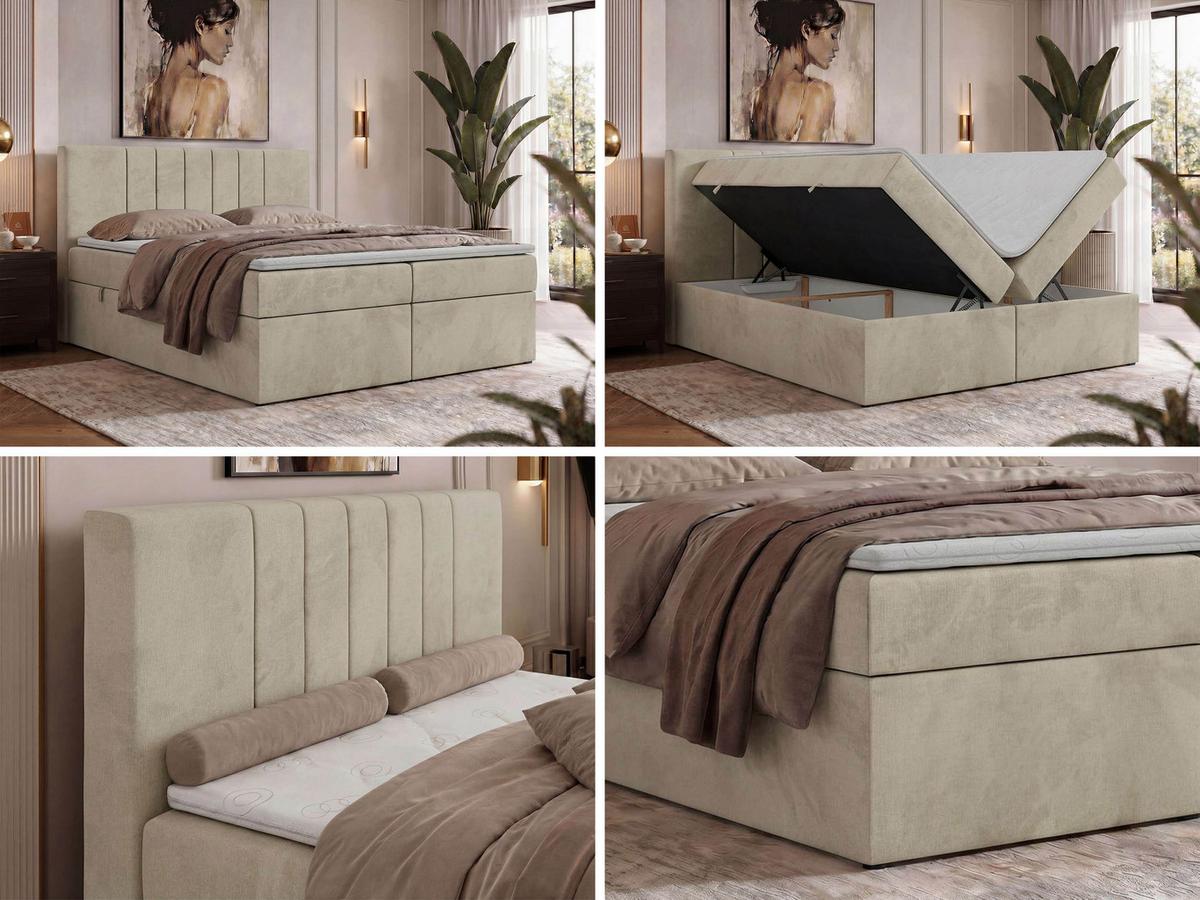 BOXBETT INERO 140/200 - Beige Velvet - Topper T25 - H3 - Beige/Schwarz, Kunststoff/Textil (140/200cm) - MKS