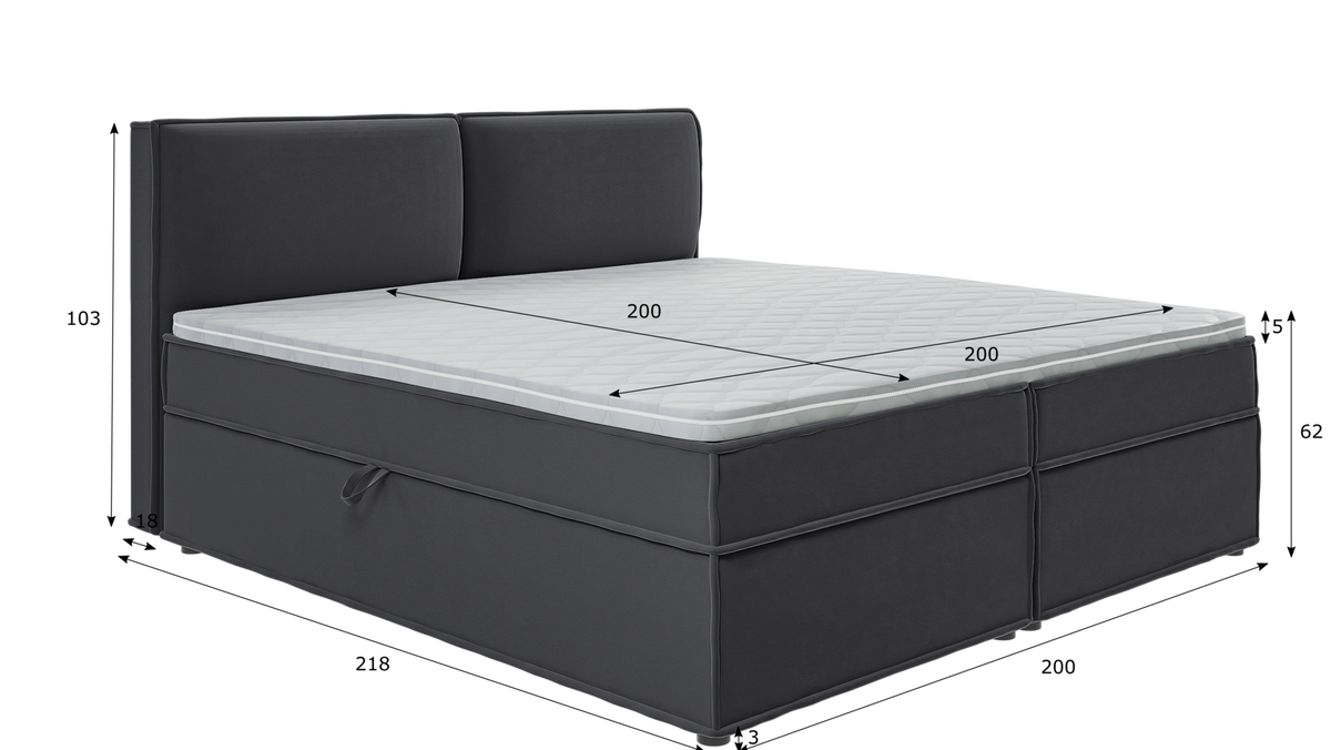 BOXBETT Eclipse 200/200 cm Graphit Luxusmicrofaser - Graphitfarben/Schwarz, Holz/Kunststoff (200/200cm) - S-Style Möbel