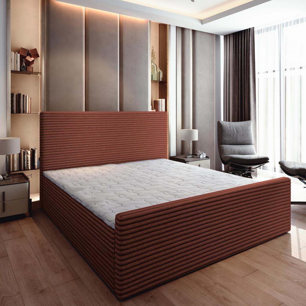 BOXBETT BRENTO 180x200 cm mit Matratze und Topper - Braun - Braun, Holz (180/200cm) - MASSENO