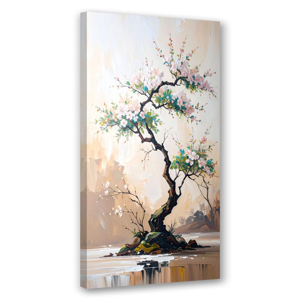 LEINWANDBILD Bonsai-Baum Weiße Blumen Zweige 40x80cm - Grau, Textil (40/80cm) - Feeby