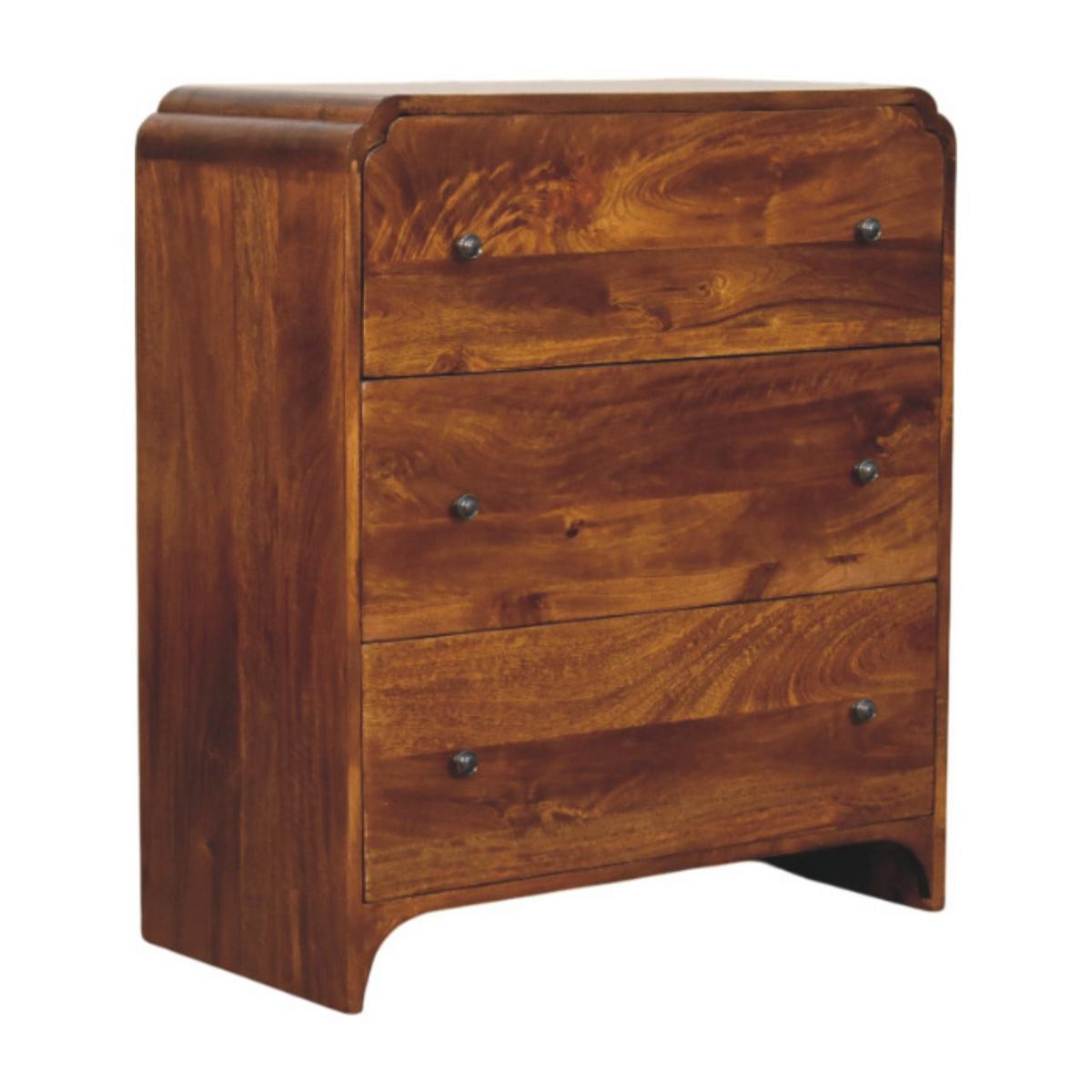 KOMMODE Newton Kastanie, 3 Schubladen, Dunkelbraun - Kastanienfarben/Messingfarben, Holz/Metall (70/80/35cm) - Artisan Furniture