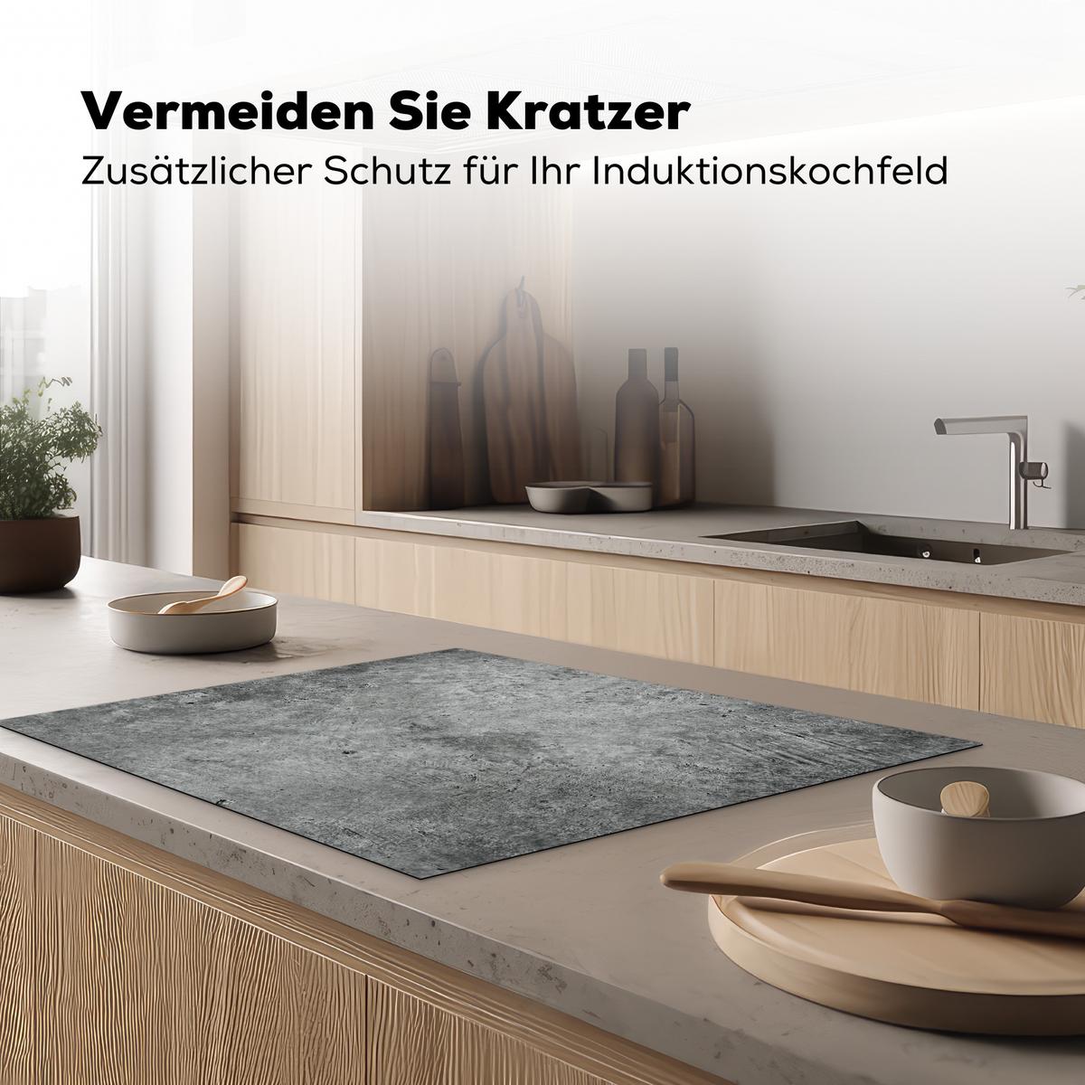 HERDABDECKPLATTE Beton - Schiefer - Grau -Betonstruktur Induktionsmatte 77x59 cm - Grau, Kunststoff (77/59/0.2cm) - MuchoWow