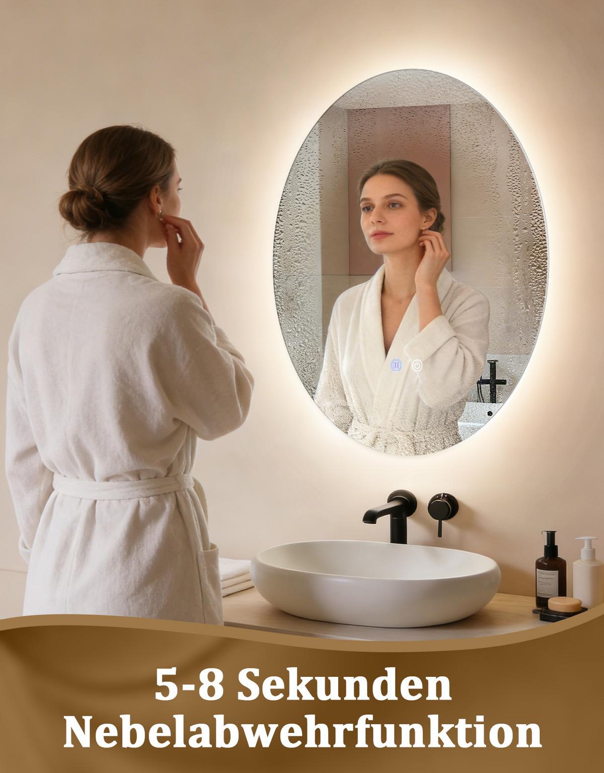 BADSPIEGEL mit Beleuchtung Karvel 3/60/80 cm - Weiß, Glas (60/80/3cm) - ZMH