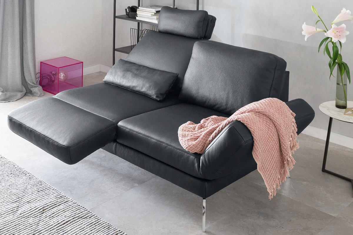 LEDERSOFA HURRICANE Schwarz Leder - Silberfarben/Schwarz, Leder (170/87/141cm) - KAWOLA