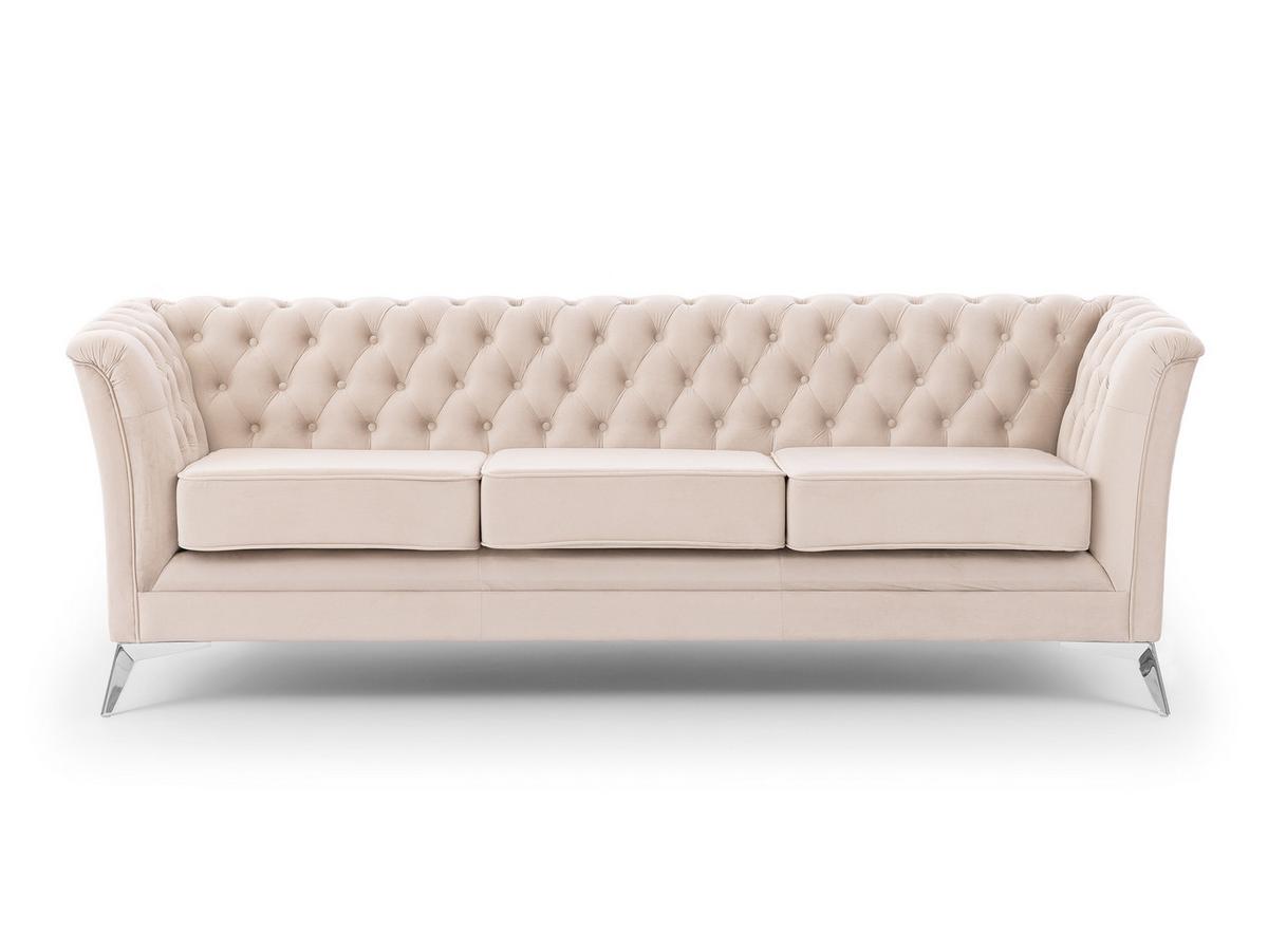 CHESTERFIELD-SOFA 3-sitzer Whitby Beige Samt mit silbernen Füßen - Beige/Silberfarben, Holz/Textil (237/78/82cm) - S-Style Möbel
