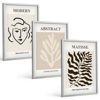 BILDER SET 3er Set - 40x60 cm Silberner Rahmen - Gesicht Blätter Kunst Matisse - Silberfarben, Kunststoff (40/60cm) - TULUP