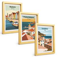 BILDER SET 3er Set - 20x30 cm Goldrahmen - Ansichten europäischer Küstenstädte - Goldfarben, Kunststoff (20/30cm) - TULUP