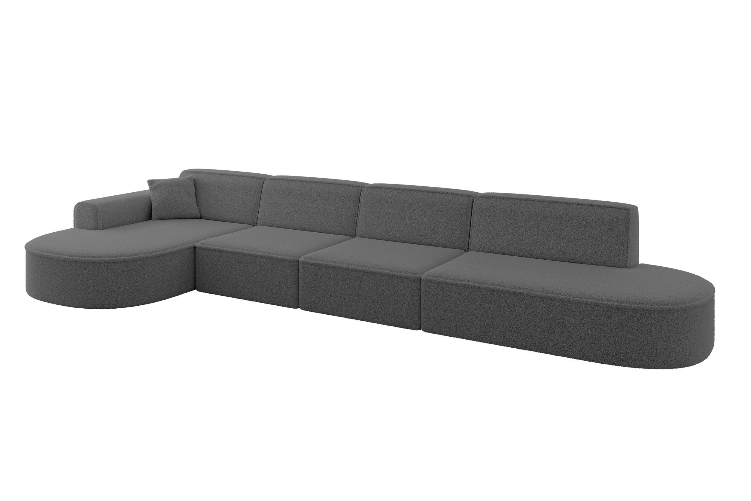 ECKSOFA Ottomane Links MARI-L3 - 413x171x79 cm Grau Bouclé - Schwarz/Grau, Holzwerkstoff/Kunststoff (165/406cm) - ALTDECOR
