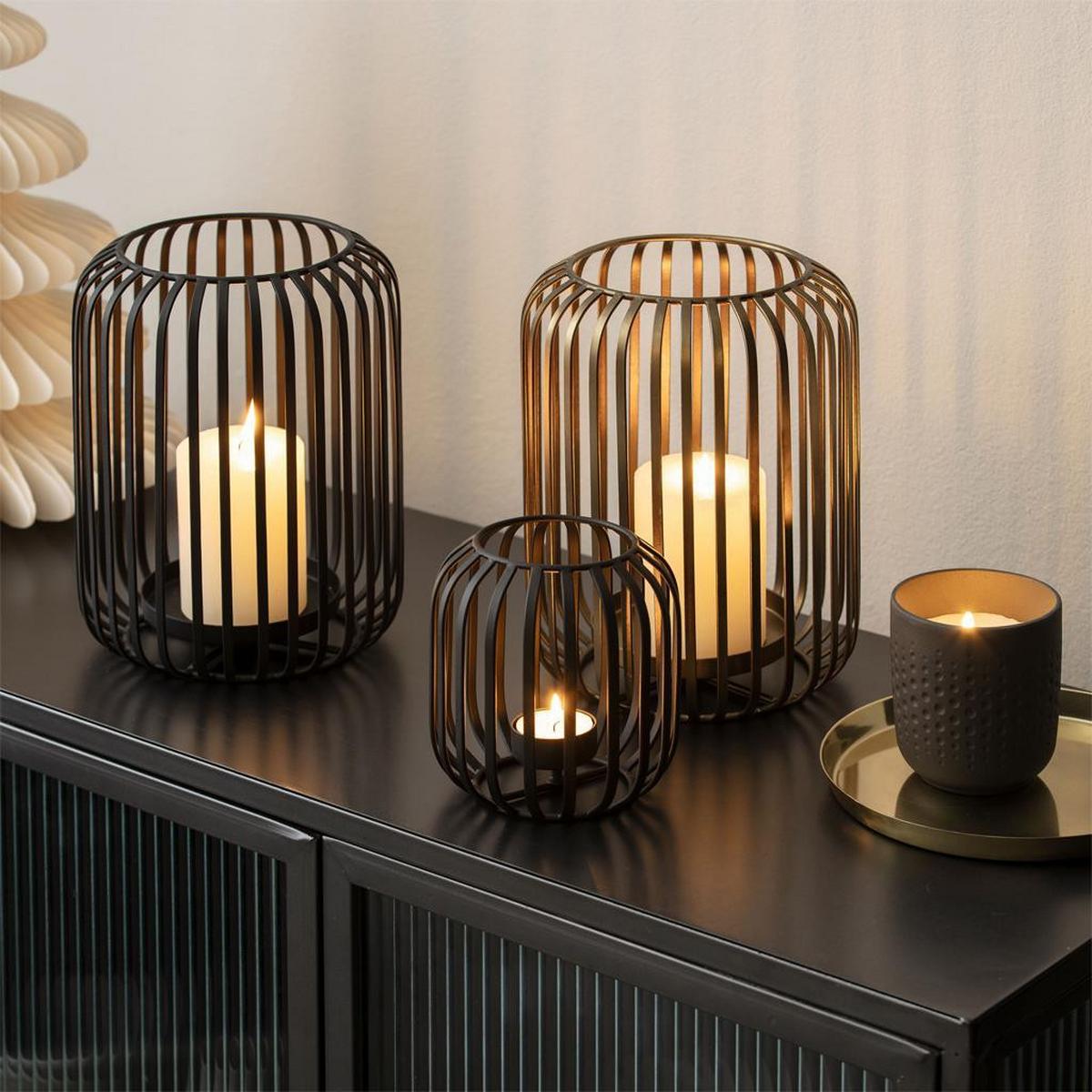 WINDLICHTER-SET Christmas Chic 12,5 / 22,5 / 22,5 cm 3-tlg. - Goldfarben/Schwarz, Metall (2/2/2cm) - Villeroy & Boch