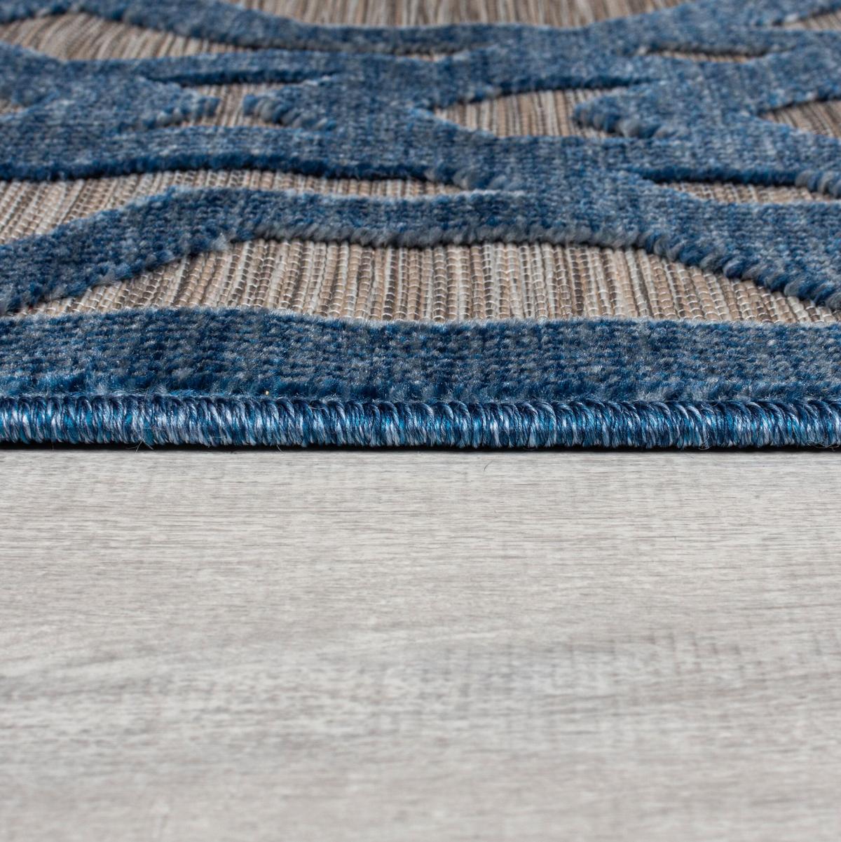 OUTDOORTEPPICH Waschbar STOUR, geometrisch, Blau-Grau, Ø 160 cm - Blau, Textil (160/160cm) - KADIMA DESIGN