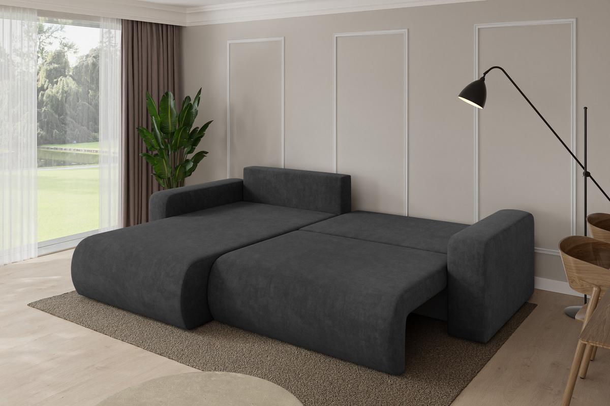ECKSOFA mit Schlaffunktion Ottomane Links BERY-L 276x193x88 Dunkelgrau Velours - Anthrazit/Schwarz, Holzwerkstoff/Kunststoff (276/193cm) - ALTDECOR