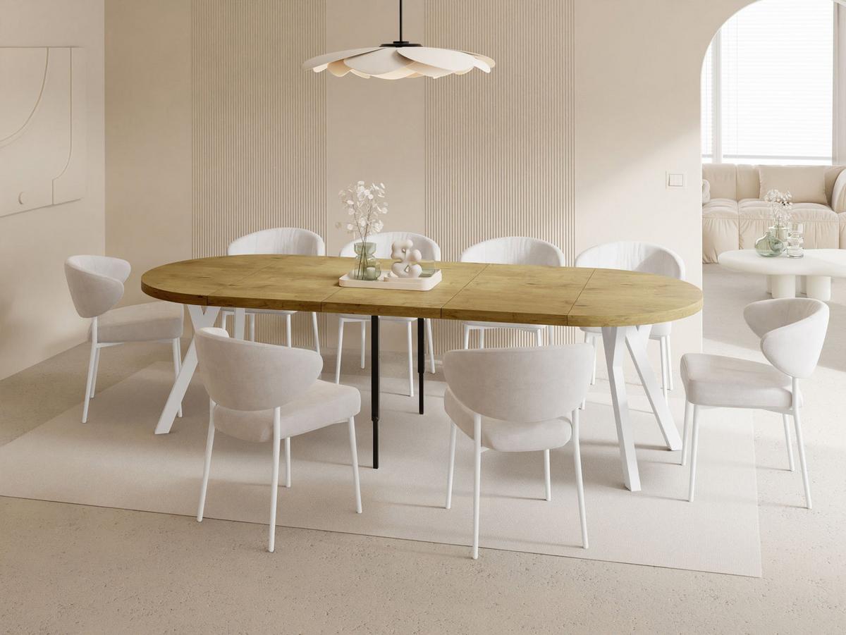 ESSTISCH Twixy XXL groß rund oval ausziehbar, Eiche Hell Braun 100-250/100/76 cm - Eichefarben/Weiß, Holz/Holzwerkstoff (100/250/76cm) - WFL GROUP