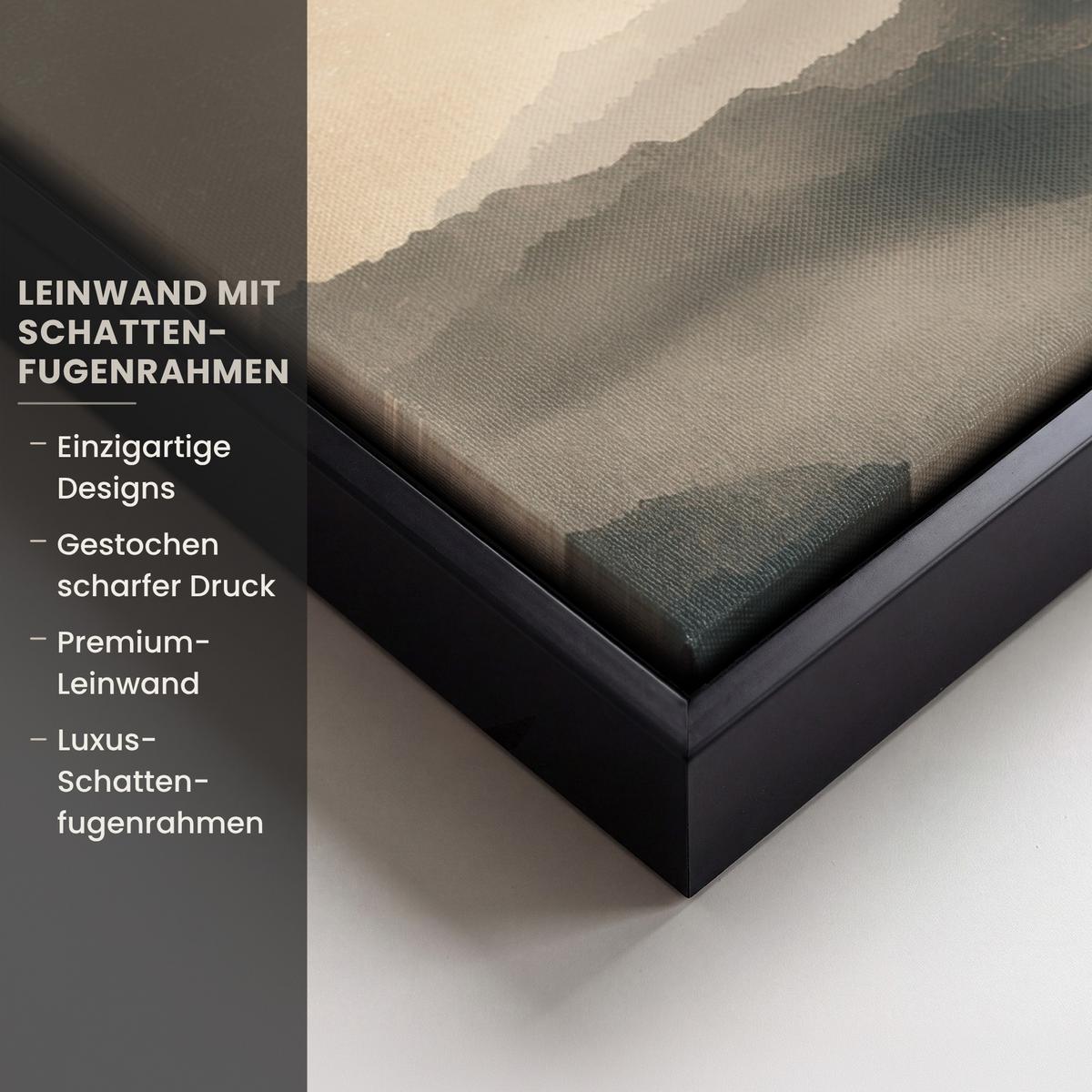 LEINWAND Bilder mit Rahmen - Landschaft - Japandi - Vogel - 80x60 - Beige, Textil (80/60cm) - MuchoWow