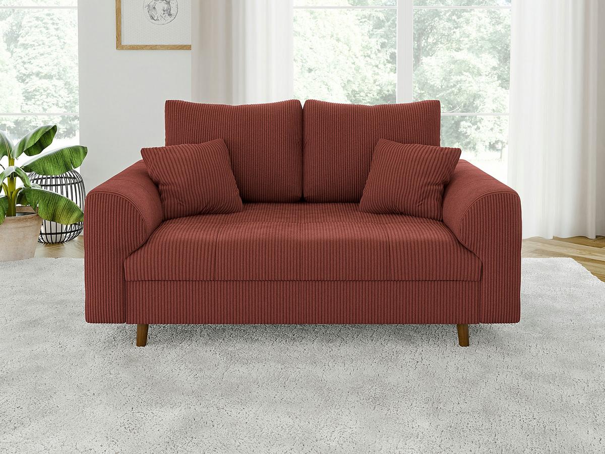SITZGARNITUR 2+1 Alma Terrakotta Cord - Terracotta/Braun, Holz/Textil (150/81/93cm) - S-Style Möbel