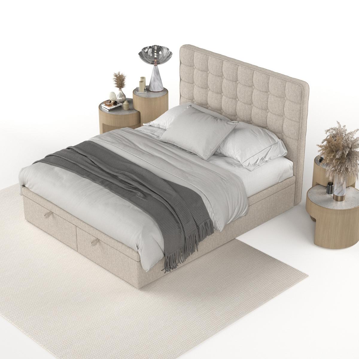 POLSTERBETT Celestia mit Stauraum 200/200 cm Hellbeige im Megan Stoff - Sandfarben/Schwarz, Holz/Holzwerkstoff (200/200cm) - AltaBeds