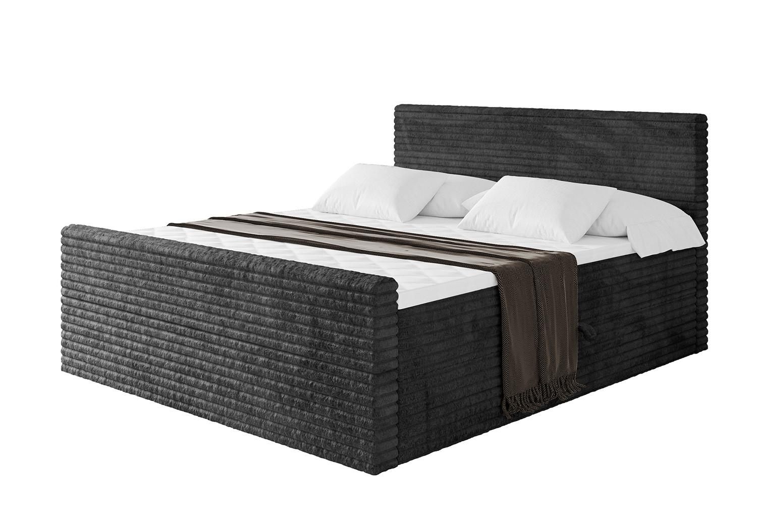 BOXBETT mit Matratze H4 und Lattenrost - TOLO-Z-v1 - 180x200 Cord - Schwarz - Schwarz, Holzwerkstoff (180/200cm)