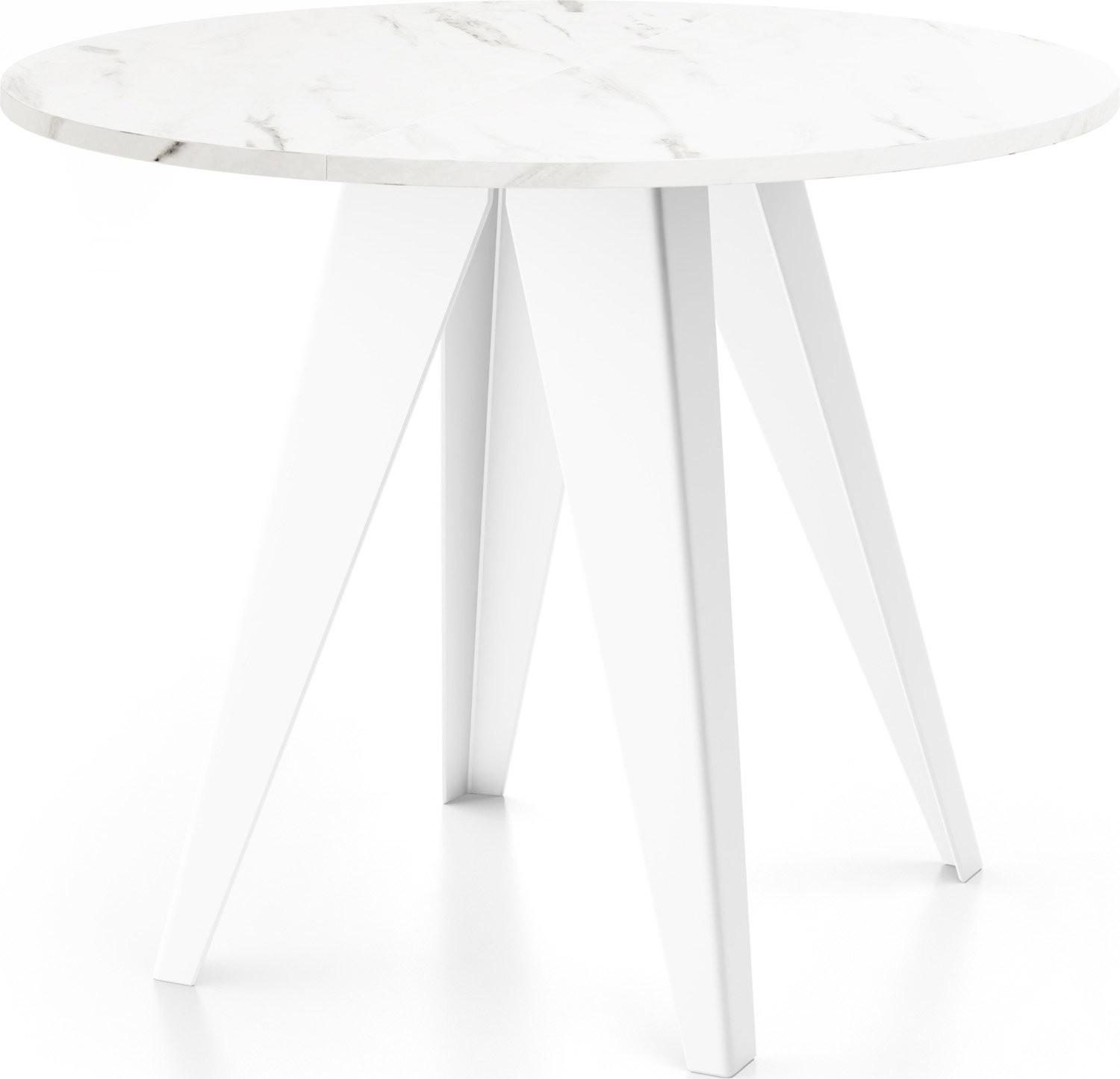 ESSTISCH Griffin runder ausziehbarer, Marmor Weiß 100-140/100/76 cm - Ecru/Weiß, Holzwerkstoff/Metall (100/140/76cm) - WFL GROUP