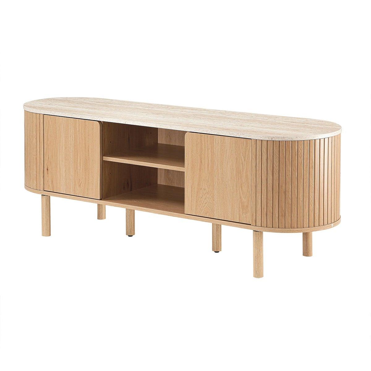 TV-MÖBEL 2 Türen mit Travertin-Dekorplatte B140 cm - HELIOS - Eschefarben, Holzwerkstoff (40/52/47.5cm) - Calicosy