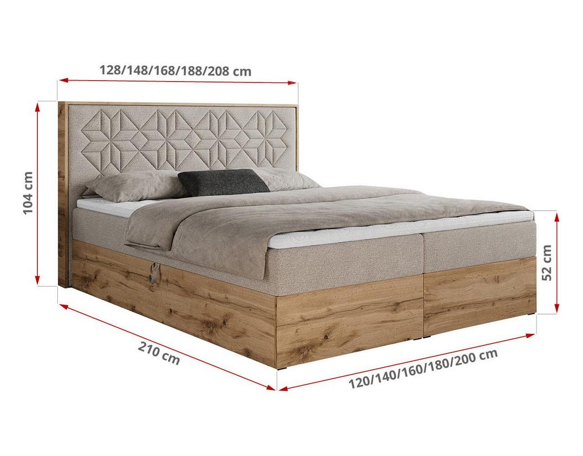 BOXBETT NESSI - 140/200 Beige Struktur - H3 - Beige, Holz/Textil (140/200cm) - MKS