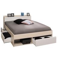 BETT mit Regal und 3 x Schubkasten Stauraumbett 160 x 200 cm - Weiß/Akaziefarben, Holz/Holzwerkstoff (160/200cm) - Parisot Meuble