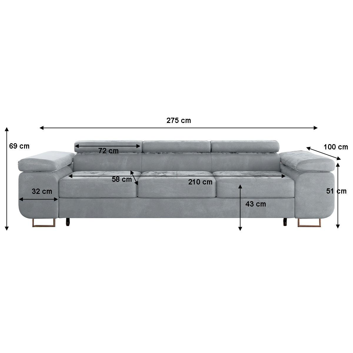 SCHLAFSOFA Wilson 3 Sitzplätze Grau - Grau, Holzwerkstoff (275/69/100cm) - Petits-meubles