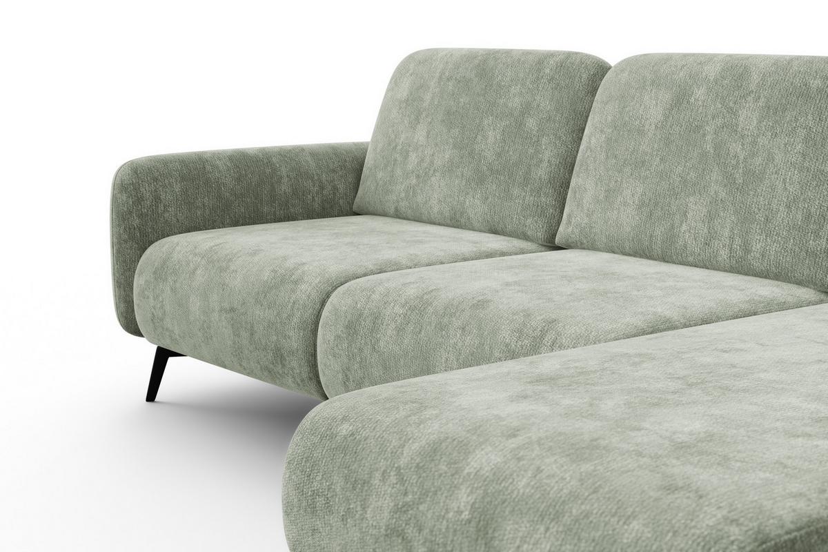ECKSOFA FEBE 4-Sitzer RECHTS, hellgrüner Chenille-Stoff - Schwarz/Hellgrün, Holz/Textil (264/157cm) - Wozimo