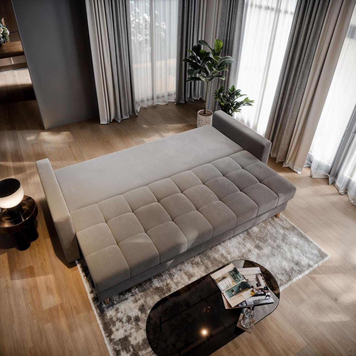 BETTSOFA MILO Grün Plüsch-Stoff mit Schlaffunktion - Grün, Textil (220/93/87cm) - MASSENO