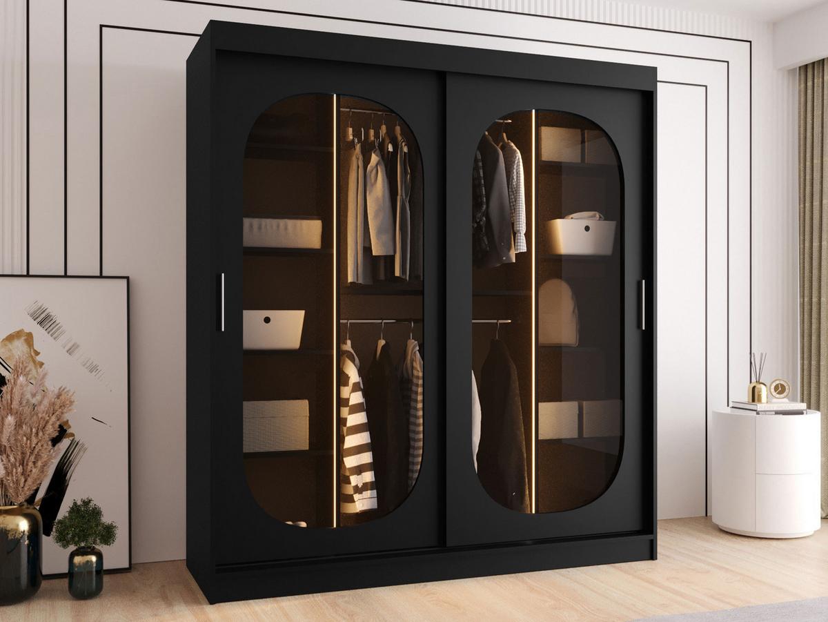 SCHWEBETÜRENSCHRANK Bahrajn 180 mit LED Beleuchtung - Silberfarben/Schwarz, Holzwerkstoff/Kunststoff (180/200/62cm) - MIRJAN24