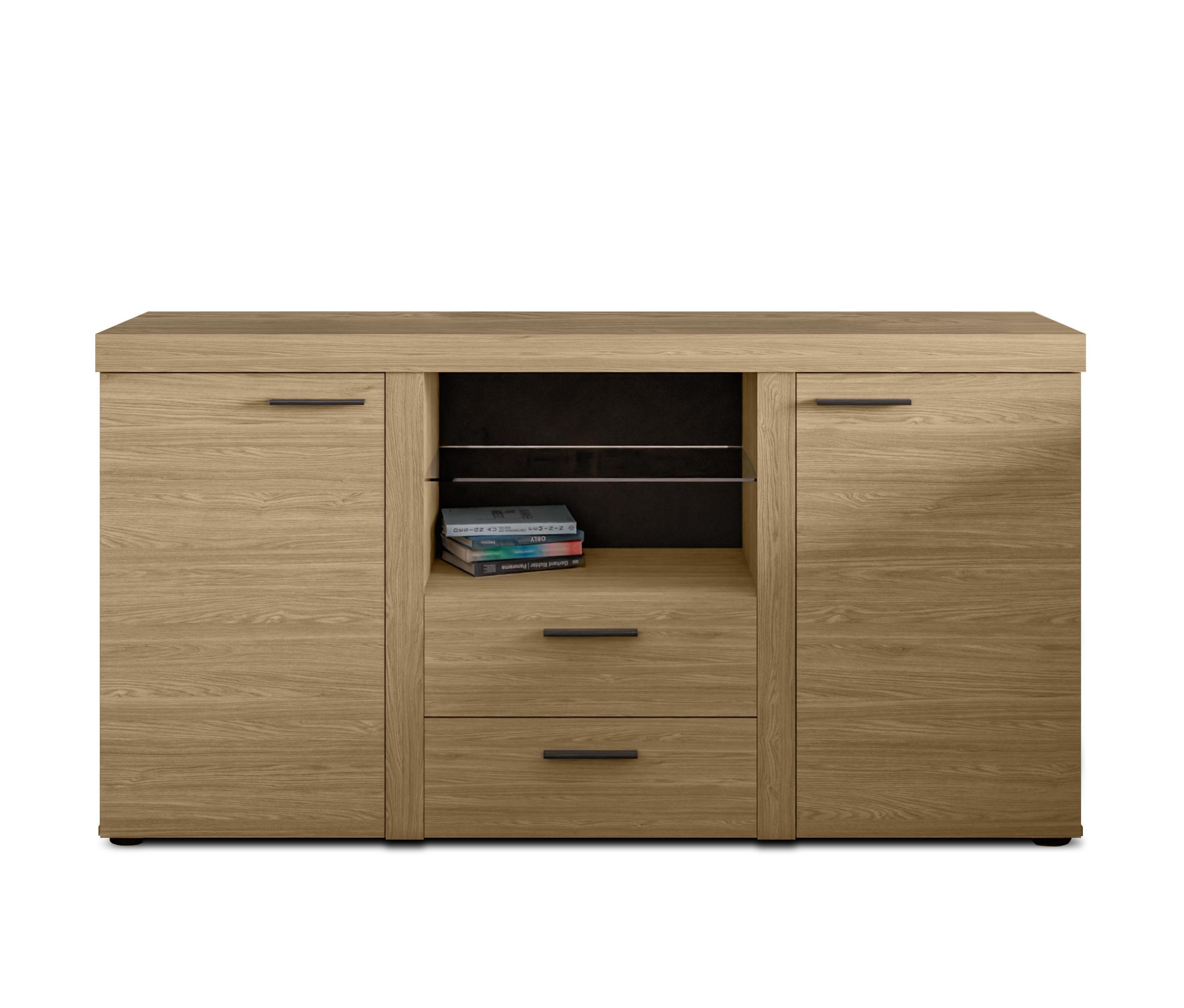 SIDEBOARD Spacoro 2F2S Geölte Eiche Matt 156,4/82/40,3 cm – Schubladenschrank Kommode Modern - Eichefarben, Holzwerkstoff/Kunststoff (156/82/40cm) - AX Living