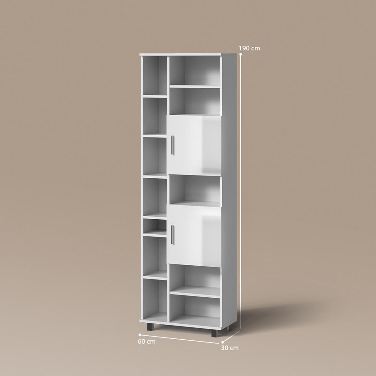 BADSCHRANK Eisak Weiß Hochglanz 60 x 190 cm - Weiß Hochglanz, Holzwerkstoff (60/190/30cm) - Livinity®