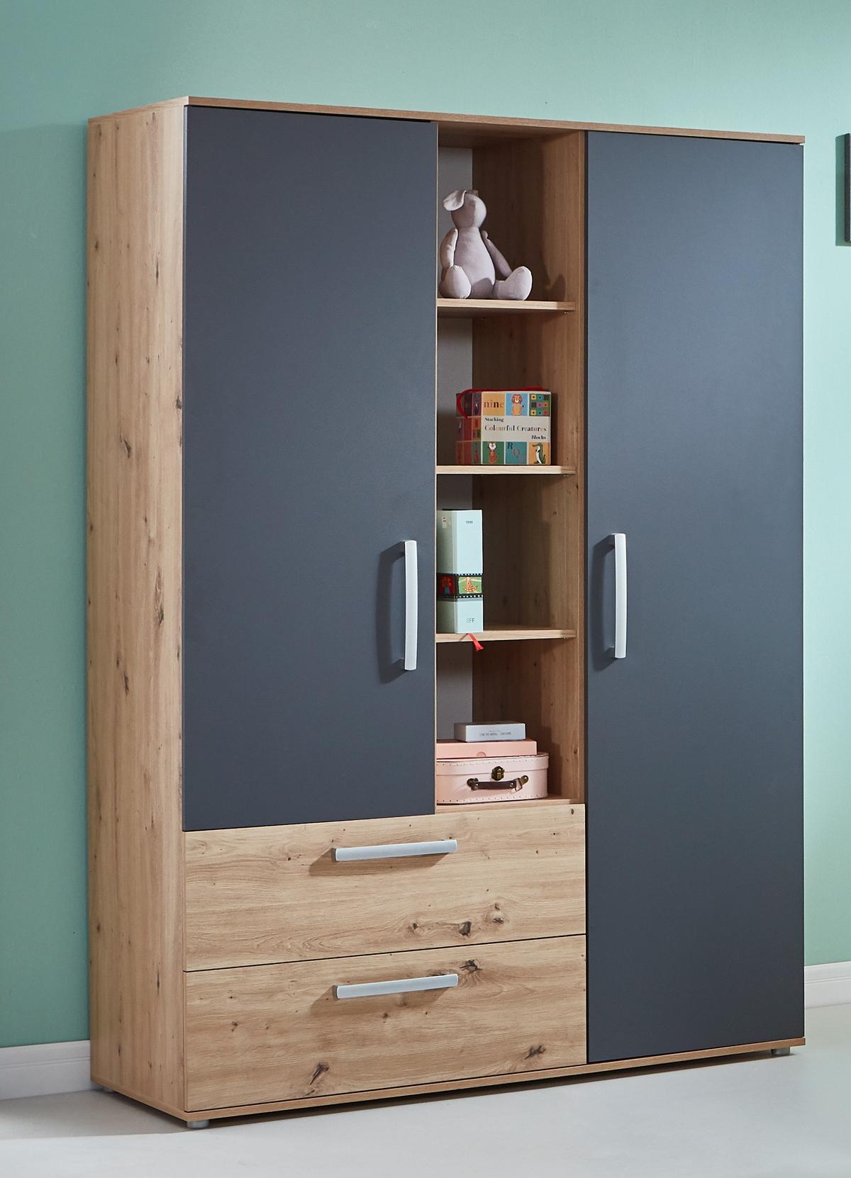 KLEIDERSCHRANK Alessio 2. türig - Anthrazit/Silberfarben, Holzwerkstoff/Kunststoff (130/188/51cm) - arthur berndt