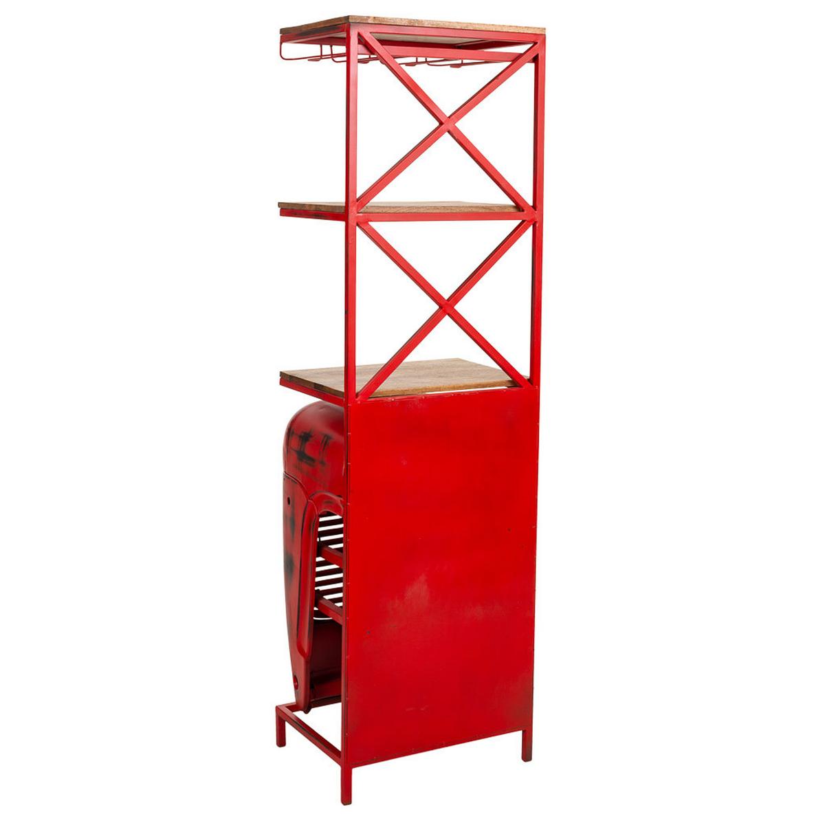 WEINREGAL aus Metall und Holz, rot, 84x40x185cm - Rot, Metall (84/185/40cm) - Wanderlust