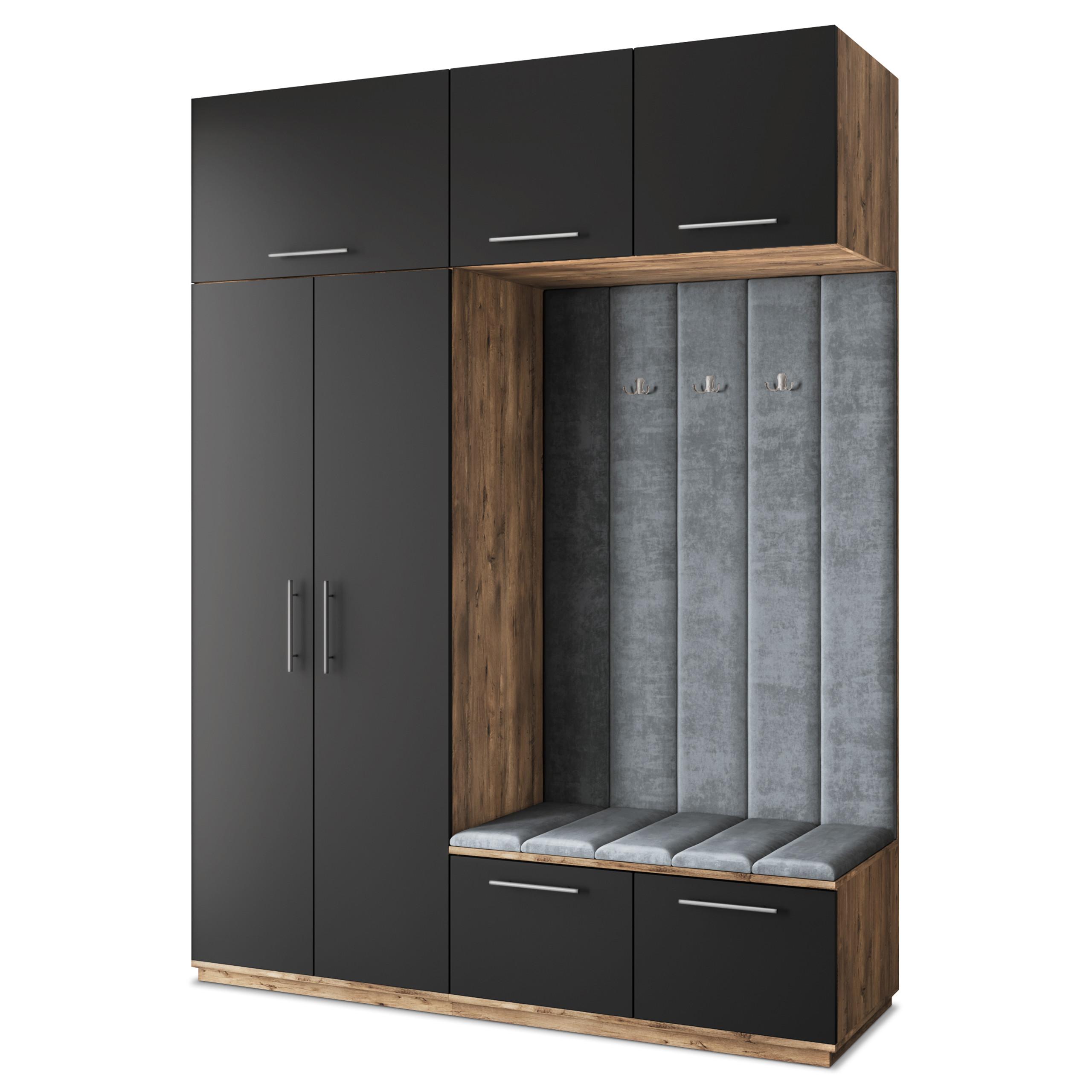 GARDEROBENSCHRANK REMA 180/240/60 cm Modern Garderobe-Set Eiche Lefkas - Eichefarben/Schwarz, Holzwerkstoff (180/240/60cm) - MASSENO