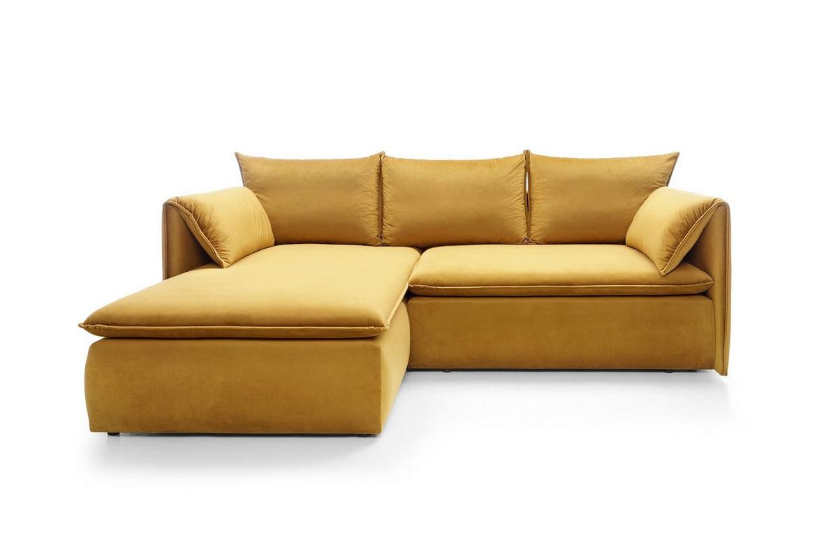 ECKSOFA PREGIO Gelb Plüsch-Stoff mit Schlaffunktion - Gelb, Holz (230/166cm) - MASSENO