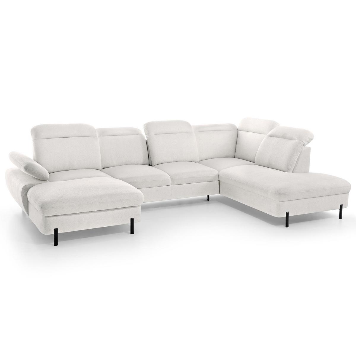 WOHNLANDSCHAFT Sora U mit Schlaffunktion und verstellbarer Sitztiefe, Kopfstützen und Armlehne, 365 cm, Hellbeige, Links - Beige/Schwarz, Textil (365/107/235cm) - Beautysofa