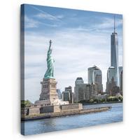 LEINWANDBILD New York - Freiheitsstatue - Wasser Deko Groß 90x90 cm - Hellblau, Textil (90/90cm) - MuchoWow