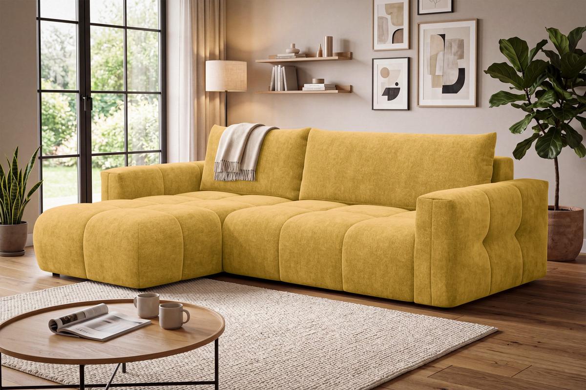 ECKSOFA VERONA 4-Sitzer links, Gelb - Gelb/Schwarz, Holz/Textil (266/173cm) - Courtois Laville