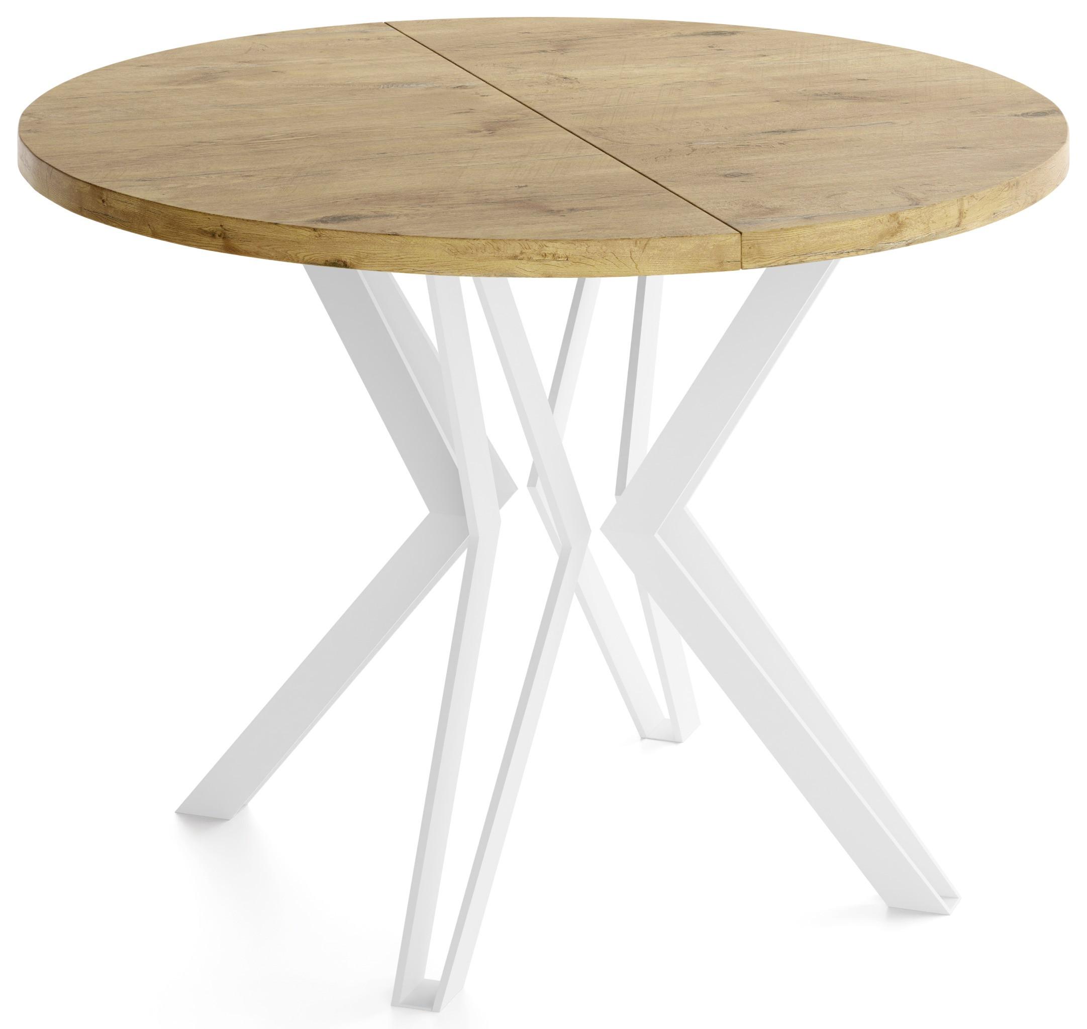 ESSTISCH Austin runder ausziehbarer, Lancelot Eiche 120-200/100/76 cm - Eichefarben/Weiß, Holzwerkstoff/Metall (120/200/76cm) - WFL GROUP