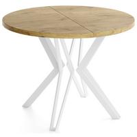ESSTISCH Austin runder ausziehbarer, Lancelot Eiche 120-200/100/76 cm - Eichefarben/Weiß, Holzwerkstoff/Metall (120/200/76cm) - WFL GROUP