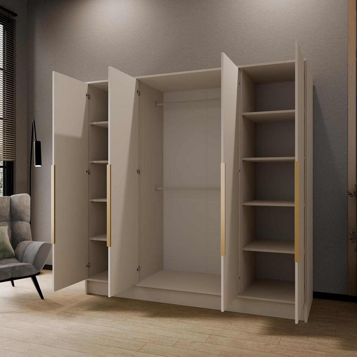 DREHTÜRENSCHRANK Pavia ohne Spiegel, Kaschmir mit goldenen Griffen, 200 cm - Kaschmir/Goldfarben, Holzwerkstoff (200/200/51cm) - Beautysofa