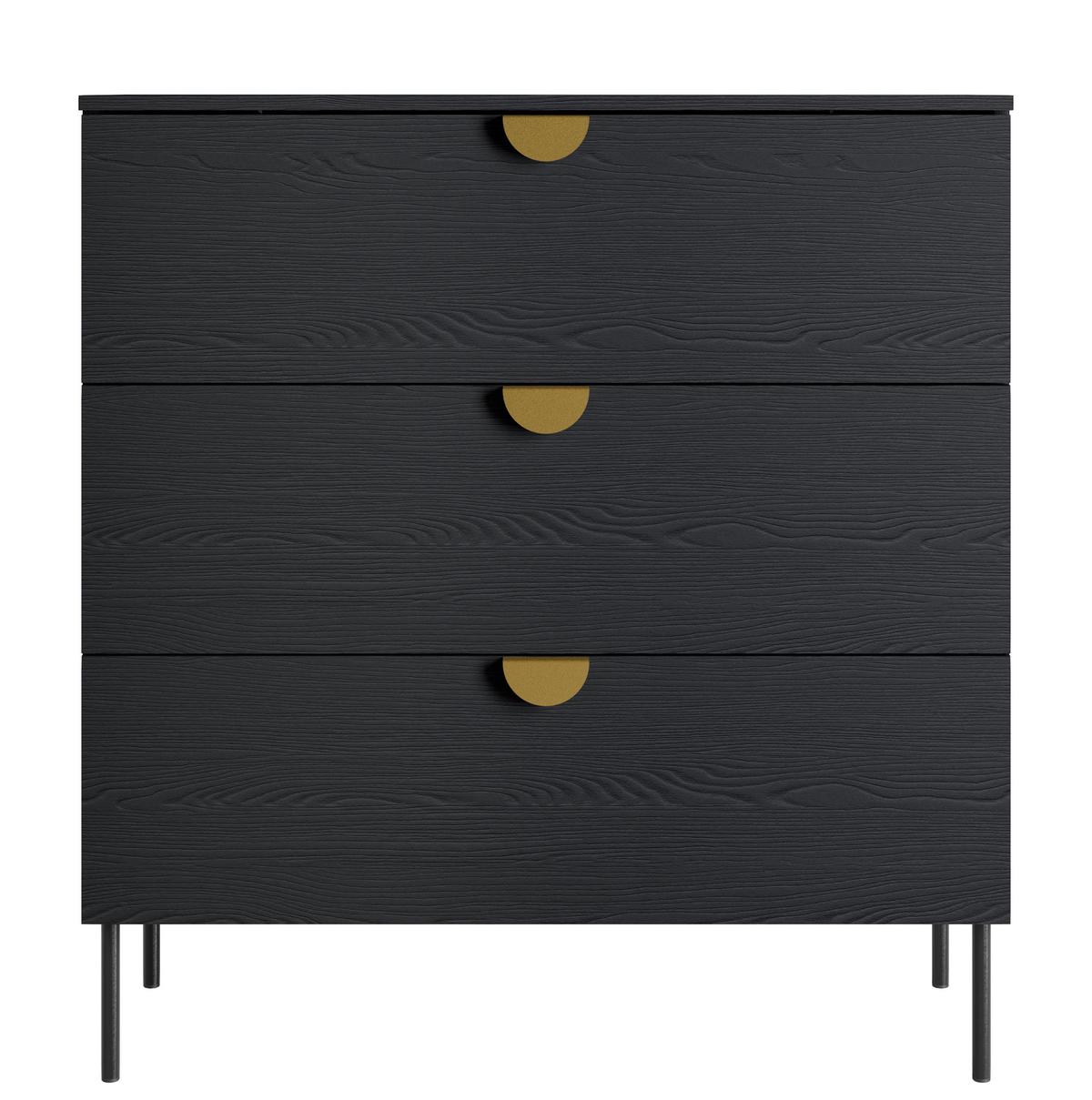SIDEBOARD Brunelli 3S Schwarz 100/100,7/40 cm – mit geräumigen Schubladen - Schwarz, Holzwerkstoff/Metall (100/100.7/40cm) - AX Living