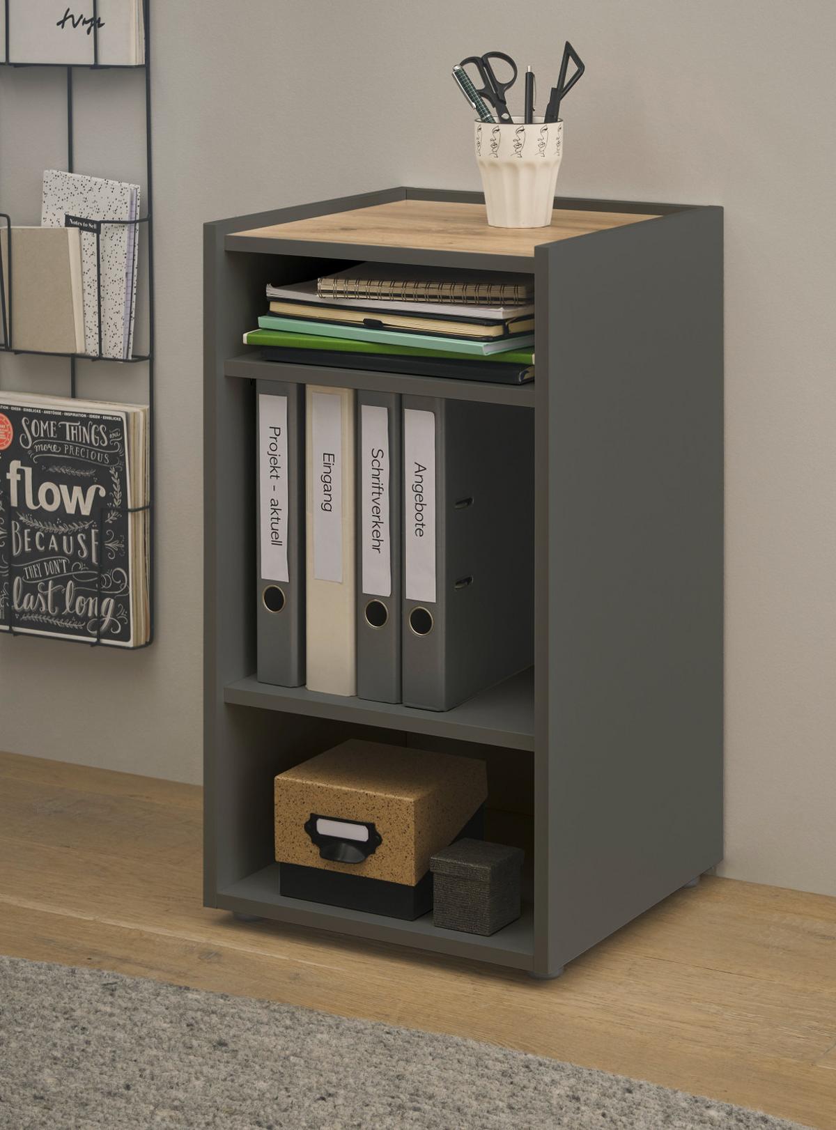 STANDCONTAINER Grau, Eiche Wotan 40 x 70 cm, Aktenregal mit 3 Fächern - Eiche Wotan/Schwarz, Holzwerkstoff/Kunststoff (40/70/40cm) - Furn.Design